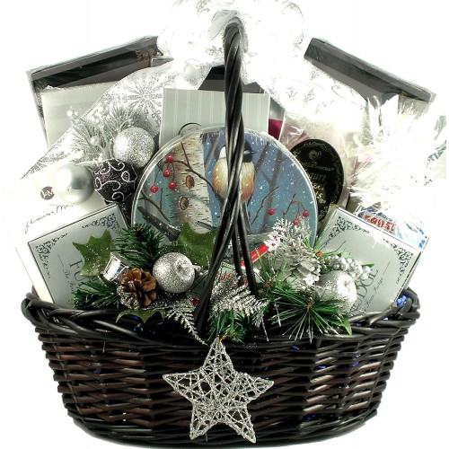 Starry Night, Elegant Holiday Gift Basket With Holiday Favorites: Cookies, Chocolates, Candies, Cakes, Gourmet Popcorn and More, (XL)